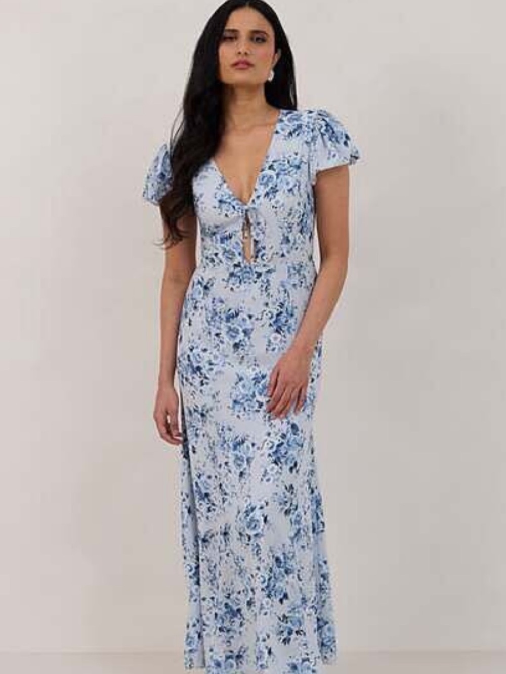 Park & Fifth Blue Floral Tie-Front Beatrice Maxi Dress